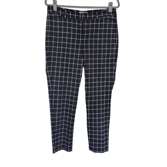 ELLE Black & White Windowpane Plaid Slim Ankle Pants Size 10 - Picture 1 of 5